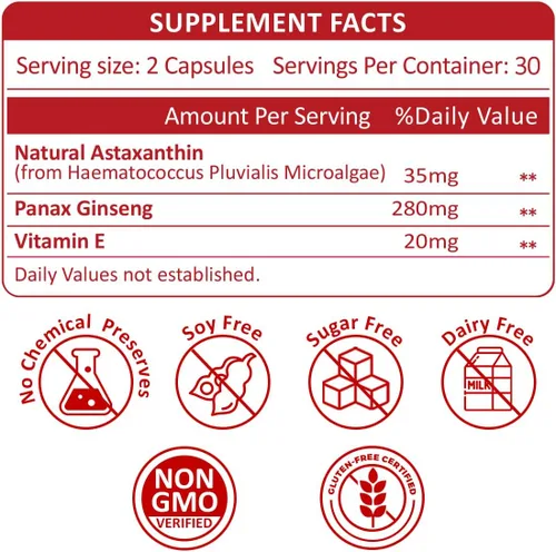 Miniatura 4 de Suplemento de astaxantina liposomal de 35 mg - Potente apoyo antioxidante para la salud de la piel, las articulaciones y los ojos - Fórmula natural