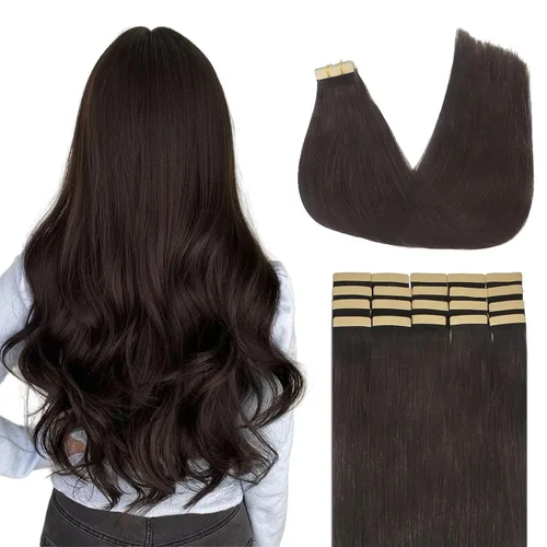 Miniatura 12 de Lashey Extensiones de cabello humano real con cinta, 3.53 oz/paquete, 40 unidades, color negro natural, lacio, de 18 pulgadas, cinta invisible