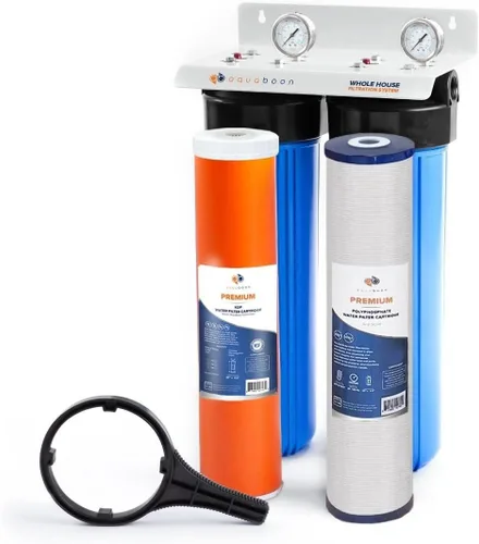 Miniatura 12 de Aquaboon Sistema de filtro de agua de 2 etapas para toda la casa con prefiltro, hierro y manganeso de 20 x 4.5, filtros de sedimentos, manómetro