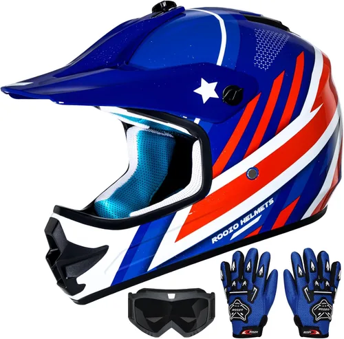 Miniatura 14 de Casco de motocross para jóvenes, aprobado por DOT, casco de motocross para niños con gafas ajustables y bolsa de almacenamiento, equipo deportivo