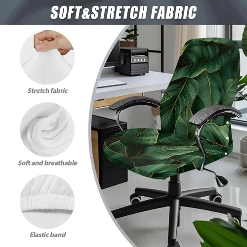 Miniatura 6 de Green Leaf - Fundas para sillas de oficina en casa, fundas elásticas para sillas de escritorio de computadora, respaldo alto, universales, fundas