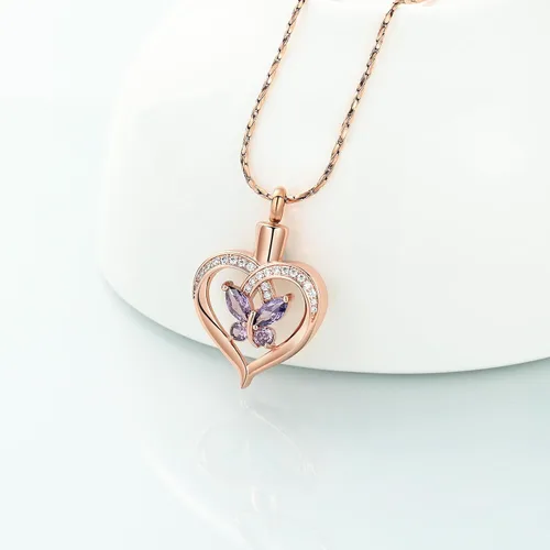 Miniatura 11 de Imrsanl Collares de urna de mariposa para mujeres y niñas, joyería de cremación con piedra natal, colgante para cenizas humanas, medallón