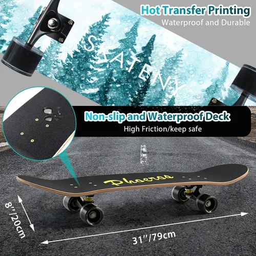 Miniatura 6 de PHOEROS Complete Skateboards- Standard Skateboards for Beginners Kids Boys Girls Teenager- 31''x 10''Canadian Maple Cruiser Pro Skate Board