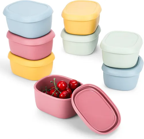 8 piezas recipientes de bocadillos de silicona de 10 oz para niños, pequeños recipientes de alimentos con tapas, contenedor de frutas para el 8 pza