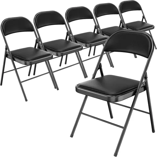 Miniatura 14 de Bonnlo Silla Plegable con Cómodo Cojín Acolchado y Respaldo, Sillas Plegables Portátiles para Exterior, Eventos de Oficina, Bodas, Cuero Pu, 4 Negras