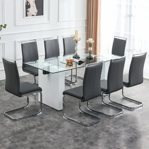 Miniatura 5 de FURNITO Mesa de comedor de vidrio de 71 pulgadas para 6 a 8,0,39 pulgadas de superficie de vidrio grueso con mesa de comedor de pedestal de MDF Mesa