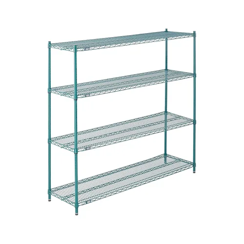 Nexel Estantería de alambre ajustable antimicrobiano Poly-Green, 4 niveles, organizador de almacenamiento comercial resistente, 18 x 60 x 63