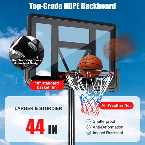 Miniatura 4 de Goplus Aro de baloncesto portátil, altura ajustable de 4.25 a 10 pies, tablero trasero inastillable de 44 pulgadas, borde de canasta de 18 pulgadas