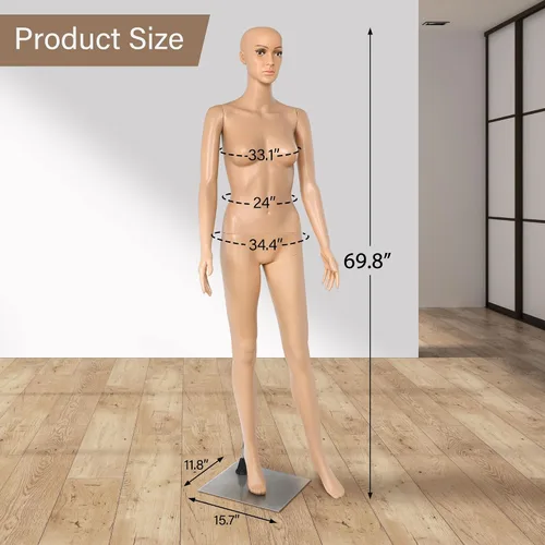 Miniatura 2 de HomGarden Maniquí femenino maniquí cuerpo completo vestido forma, 69" maniquí ajustable soporte costura vestido modelo pantalla cabeza gira vestido