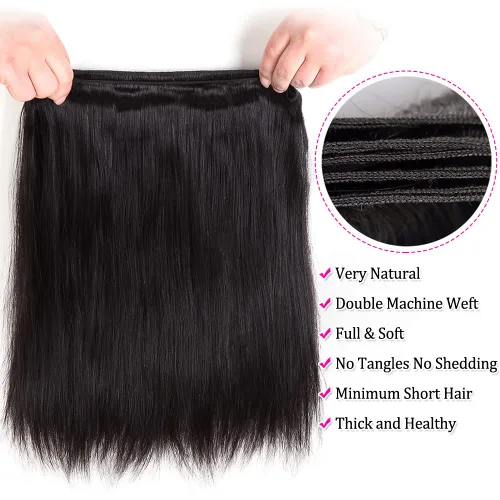 Miniatura 6 de Subella 3 manojos de cabello humano brasileño lacio, grado 10A, virgen, sin procesar, color negro natural (8, 10, 12 pulgadas)