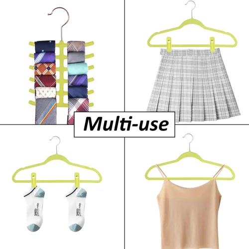 Miniatura 2 de VECELO Perchas de terciopelo de alta calidad resistentes (paquete de 60), antideslizantes y ahorran espacio con 8 clips para los dedos y soporte