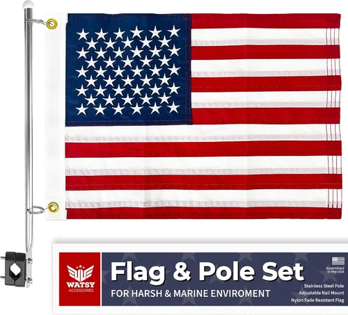 Miniatura 7 de Kit de asta de bandera de barco – Bandera bordada TEXAS de 12 x 18 pulgadas + poste inoxidable y clips Impermeable, grado marino, alta resistencia
