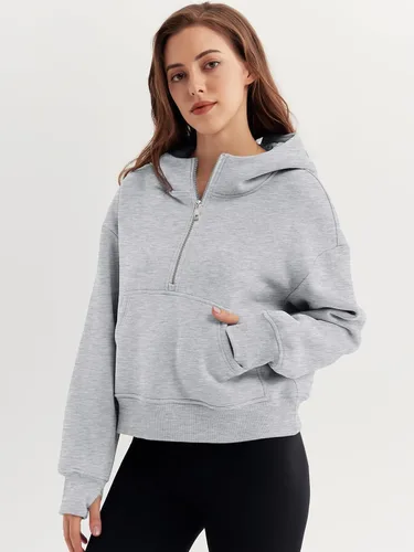 Miniatura 2 de Trendy Queen Sudaderas con capucha para mujer, con cremallera de un cuarto, sudaderas de gran tamaño, media cremallera con bolsillos, ropa de otoño
