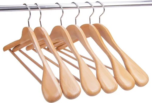 Miniatura 8 de Nature Smile Perchas de madera para trajes, perchas de madera de 16 pulgadas para chaquetas, camisas, barra antideslizante con tornillo, paquete