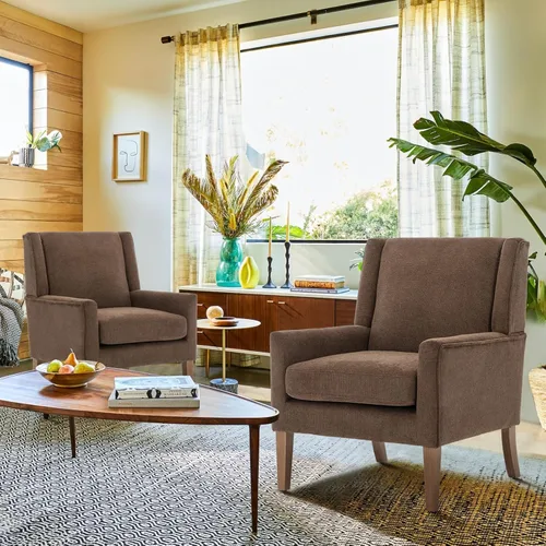 Miniatura 8 de COLAMY Juego de 2 sillas modernas con respaldo alto tipo wingback para sala de estar, sillón de acento tapizado en tela, silla de sofá individual