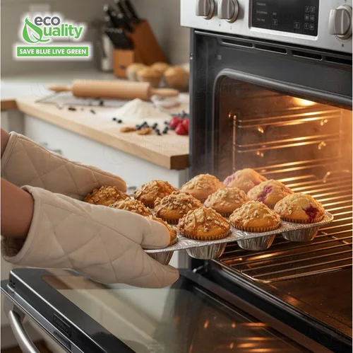 Miniatura 6 de Molde de aluminio para magdalenas de 12 tazas – Moldes desechables de aluminio para magdalenas – Estaño para magdalenas ideal para hornear cupcakes