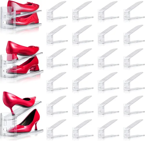 Miniatura 11 de Organizador de ranuras ajustables para zapatos, paquete de 10 unidades de apiladores de zapatos transparentes, soporte para zapatos, ahorrador