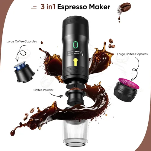 Miniatura 2 de Máquina de café espresso eléctrica portátil, cafetera autocalentable para automóvil con USB-DC, cafetera de viaje para camping, compatible