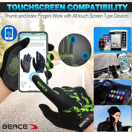 Miniatura 31 de BEACE Guantes de ciclismo para hombres y mujeres, guantes de ciclismo de montaña con pantalla táctil y palma de silicona antideslizante, guantes