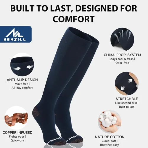 Miniatura 28 de NEWZILL Calcetines de compresión de cobre para mujeres y hombres, de 15-20 mmHg, algodón con control de olores, calcetines de vestir para negocios