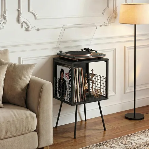 Miniatura 2 de Faesun - Soporte para tocadiscos con almacenamiento, soporta más de 100 discos de vinilo, mesa para tocadiscos industrial con estante
