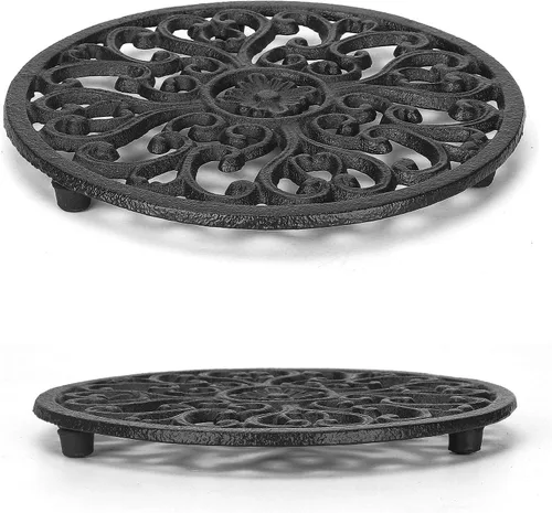 Paquete de 2 salvamanteles redondos de hierro fundido, salvamanteles resistentes de 6.7 pulgadas para platos calientes, ollas y sartenes, con patas