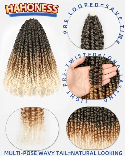 Miniatura 3 de Paquete de 8 paquetes de cabello trenzado sintético pretrenzado de 14 pulgadas para mujeres negras y niños, color gris degradado a rubio TGris/27/613