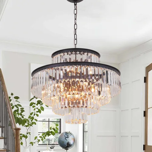 Miniatura 22 de Candelabro grande de cristal moderno y lujoso, lámpara colgante de gota de lluvia para comedor, dormitorio, sala de estar, marrón, 39 pulgadas
