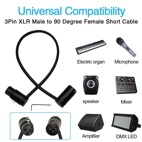 Miniatura 4 de Cable de micrófono XLR macho a XLR hembra de 1.3 pies, ángulo ajustable, perfil bajo, cable de micrófono blindado equilibrado de 3 pines