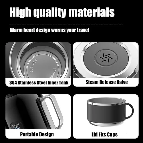 Miniatura 9 de Hervidor eléctrico para automóvil, olla de calefacción portátil para té, café y agua caliente, ideal para viajes por carretera, camping, viajes