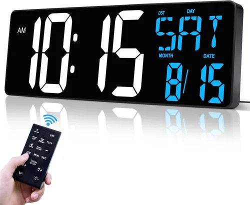 Miniatura 10 de Reloj de pared digital de 17 pulgadas, pantalla grande, tiempo de sincronización Bluetooth, atenuación automática, reloj de pared digital grande