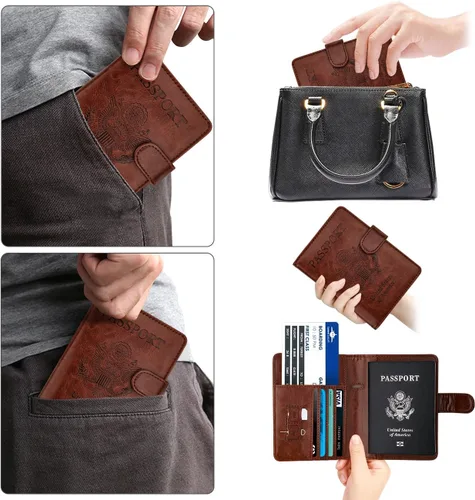 Miniatura 6 de WALNEW Funda para pasaporte, tarjetero para pasaporte de viaje, funda tipo cartera, E-Café, E