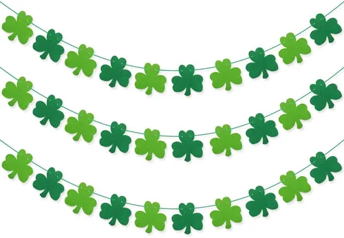 JOZON Paquete de 3 carteles de fieltro con trébol para el día de San Patricio, decoración de trébol de la suerte, decoración de fiesta con cuerdas
