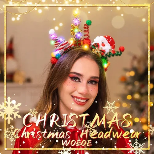 Miniatura 3 de Woeoe Led Christmas Headband Santa hat Hair Hoop Bells Cute Christmas Costume Snowman Headpieces Light Up Headpiece