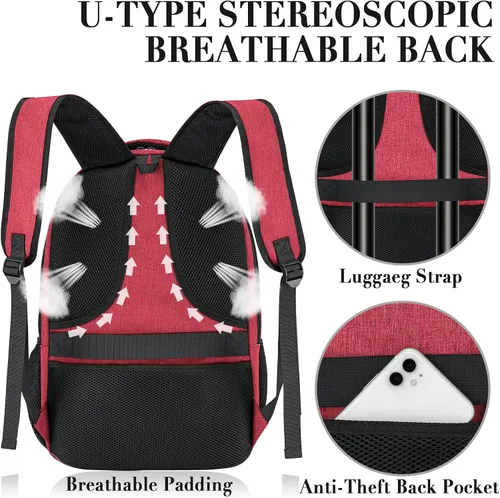 Miniatura 5 de Mochila para portátil unisex BIKROD en color rosa, adecuada para estudiantes universitarios, compartimento para portátil de 17 pulgadas