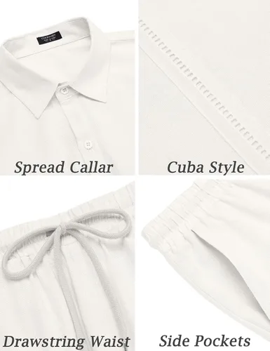 Miniatura 5 de COOFANDY Conjunto de 2 piezas de lino para hombre camisa con botones y pantalones cortos