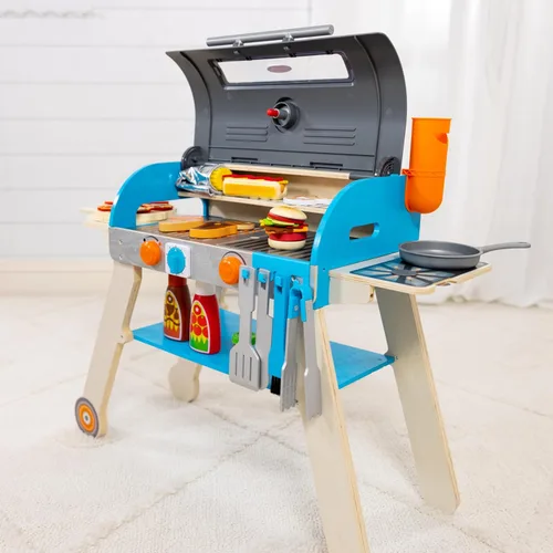 Miniatura 9 de Melissa & Doug Parrilla de barbacoa de madera de lujo, ahumador y horno de pizza, comida de juguete y accesorios de cocina para niños, juguetes