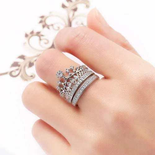 Miniatura 5 de XAHH - Anillo de boda de oro blanco de 18 quilates para mujer