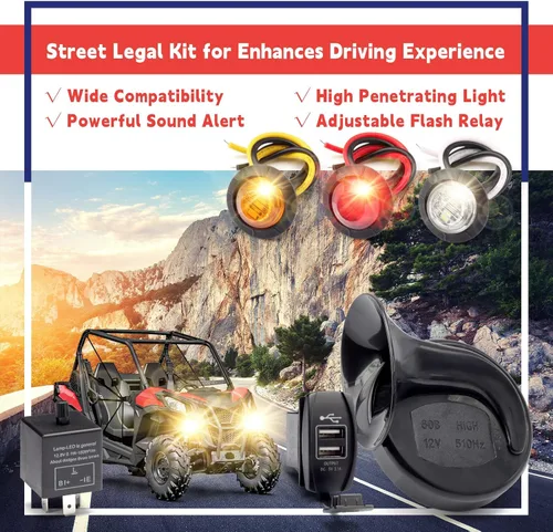 Miniatura 7 de Kit universal de señal de giro ATV UTV SXS para calle con intermitente, bocina de 110DB, luz de marcha atrás, interruptor basculante, USB, relé