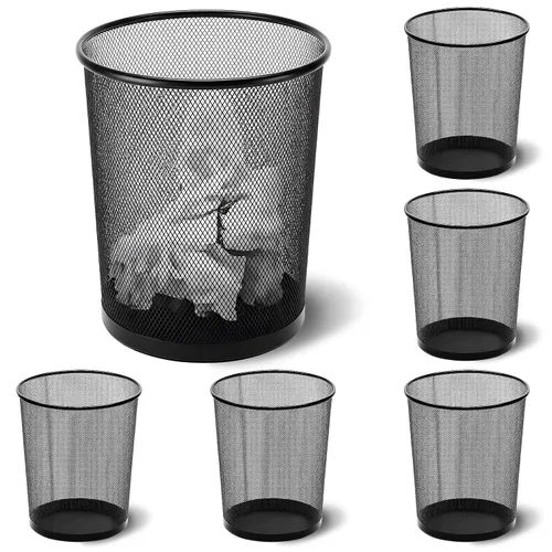 Miniatura 9 de Zeyune Paquete de 6 cubos de basura plateados de malla a granel de 4 galones de malla de alambre de metal, cesta de papel de desecho, redondo