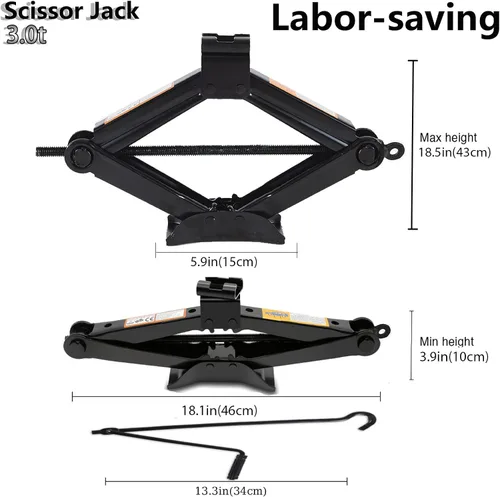 Miniatura 5 de Gato de tijera para coche - 3.0 toneladas (6614 libras) Kit de gato de coche - Gato de neumático Portátil, Ideal para SUV y automóviles