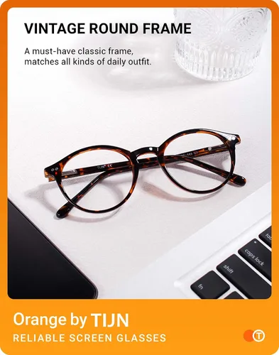 Miniatura 3 de TIJN Gafas de bloqueo de luz azul para hombres y mujeres, gafas de montura redonda gruesa vintage