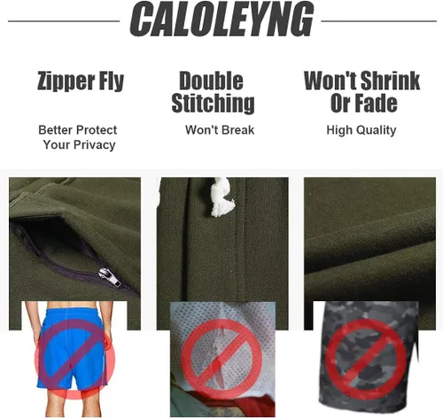 Miniatura 5 de caloleyng Pantalones cortos de algodón para hombre, 8 pulgadas de largo, estilo casual, con bolsillos, para entrenamiento, gimnasio, pantalones