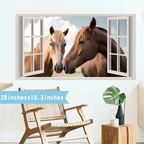 Miniatura 5 de Calcomanías de pared de caballos, animales de granja, calcomanías de pared 3D falsas para ventanas, calcomanías de vinilo para decoración
