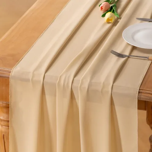 Miniatura 8 de Socomi Camino de mesa de gasa beige para verano, bohemio, rústico, de 10 pies, 29 x 120 pulgadas, decoración de camino de mesa de boda, decoración