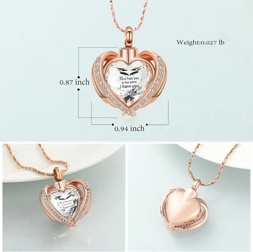 Miniatura 2 de Imrsanl Collares con Colgante de Urna de Corazón de Alas de Ángel para Mujeres y Niñas, Piedra Natal de Cristal, Joyería de Cremación, Urnas