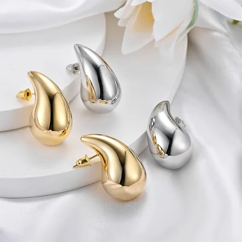 Miniatura 7 de Aretes de lágrima para mujer, aretes de aro de oro para mujer, aretes de plata para mujer, aretes de tuerca de moda