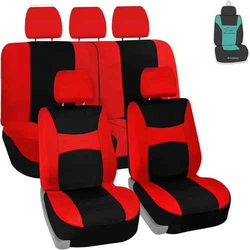 Miniatura 12 de Juego de funda para asiento bolsas de aire de tela negra ligera y fresca FH Group FH-FB030115-SEAT lista para separar; se ajusta a la mayoría de Rosa