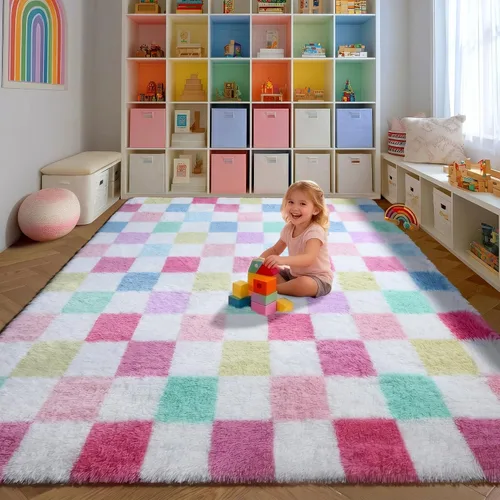 Miniatura 69 de KICMOR - Tapete a cuadros afelpado, peludo, mullido, color beige y blanco crema, pequeño, de 2 x 3 pies, para dormitorio, sala, junto a la cama
