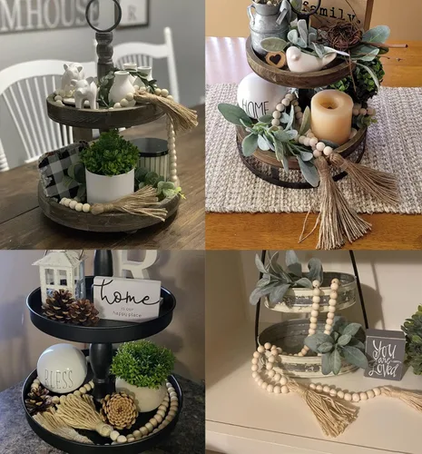 Miniatura 5 de LSKYTOP Guirnalda de cuentas de madera de 60 pulgadas, cuentas de madera con borlas, cuentas de granja, cuentas rústicas de oración, cuentas